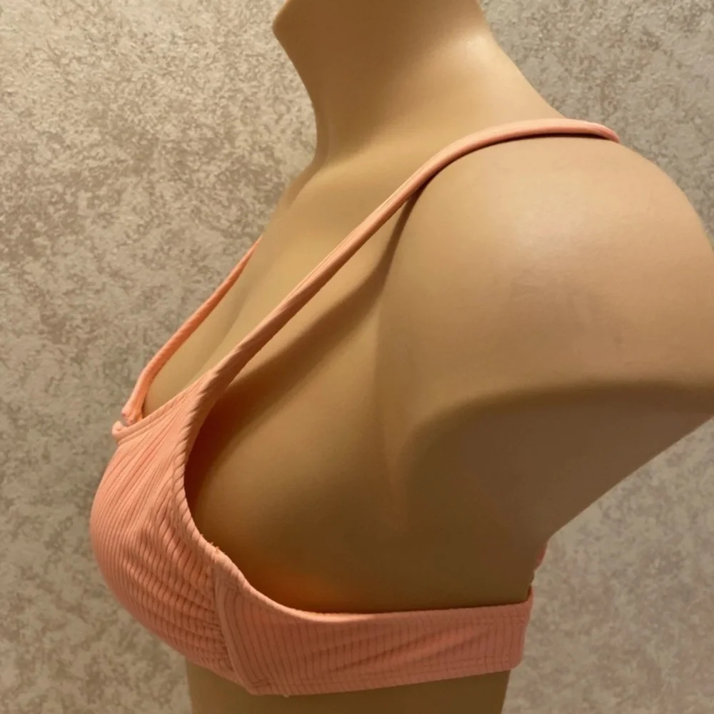 Peach Ribbed V-Center Bikini Top